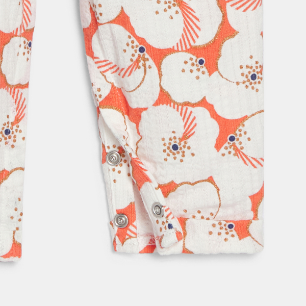 بذلة طويلة من قماش الجيرسي المزين برسوم الأزهار باللون البرتقالي للفتيات الصغار